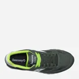 Championes urbanos Saucony modelo Jazz Original, color verde oscuro con detalles en blanco y verde lima. Confeccionados en una combinación de gamuza y nylon, con suela de goma dentada.