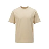 Remera de algodón color beige, de corte clásico y cuello redondo, con logo de la marca bordado en pequeño en el pecho.