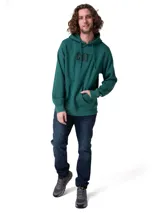 Buzo canguro verde con capucha y cordones de ajuste, bolsillo tipo kline y logotipo de CAT bordado en el pecho.