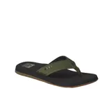 Ojotas Reef The Layback, con base negra y tira de tela verde oliva con logo Reef en relieve.