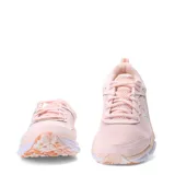 Championes de running Under Armour Charged Assert 10 para mujer, en color rosado con entresuela blanca y suela tricolor. Presenta capellada de malla transpirable, detalles sintéticos y el logo de la marca en el lateral.