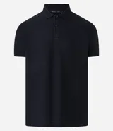 Camisa polo de corte regular, color verde oscuro, confeccionada en tejido texturizado. Presenta cuello clásico con botones frontales y mangas cortas.