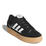 Championes Adidas Break Start Bold de estilo urbano con plataforma. Presentan un diseño inspirado en el básquet retro, con exterior en color negro que combina paneles de gamuza y material sintético, las icónicas tres tiras laterales en blanco y una suela de goma en tono tostado.