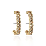 Caravanas earhook de metal con baño de oro, diseño de cadena eslabonada e incrustaciones de cristales brillantes.