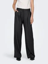 Pantalon sastrero de tiro alto color gris oscuro, de corte ancho y pinzas frontales.