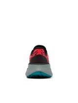 Championes de trekking y trail running Columbia modelo Konos Trillium Atr Omni-Max para mujer, en color coral con suela chunky gris y detalles en negro y verde azulado.