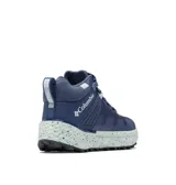 Bota de senderismo Columbia Facet 75 Mid Outdry, color azul oscuro con entresuela moteada en tono celeste. Presenta diseño de media caña con tecnología impermeable, soporte de TPU en el mediopié y suela con tracción avanzada.