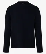 Remera negra de corte slim, cuello redondo y manga larga. Confeccionada en algodón con textura acanalada.