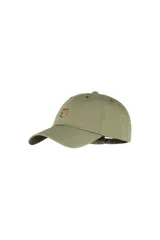 Gorra de gabardina color verde oliva con logo de zorro bordado en marrón.