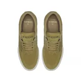 Championes de skate Emerica modelo The Hoban, color negro con detalles en verde y suela blanca. Presentan un diseño de perfil bajo con costuras reforzadas en la puntera y ojal superior metálico dorado.