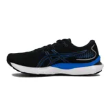 Championes de running Asics Gel-Cumulus 24 SE, color negro con detalles en azul y suela blanca. Incorporan tecnología FF Blast en la entresuela y amortiguación de gel para mayor comodidad y rendimiento en cada pisada.