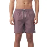 Short de baño Quiksilver modelo Volley Sky de color violeta, con cintura elástica ajustable mediante cordón bicolor blanco y negro, y pequeño parche con el logo de la marca en el lateral.