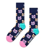 Medias Happy Socks con estampado de ositos de peluche en azul marino, con puntera y talón en colores contrastantes: celeste y rosa.