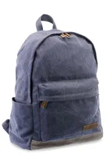 Mochila de lona tipo canvas lisa, color verde oliva con base gris.