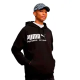 Canguro negro con capucha y cordones ajustables, confeccionado en algodón. Presenta estampado frontal con el logo de la marca y la inscripción 'SPORTSWEAR EST.1948' en color blanco.