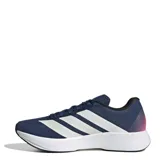 Championes de running Adidas Duramo RC2, color azul marino con las icónicas tres tiras laterales en blanco y detalles en rosa en la lengüeta. Presentan una parte superior de malla transpirable y mediasuela con tecnología Lightmotion para mayor amortiguación.