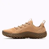 Championes Merrell modelo Wrapt, color marrón tabaco. Diseño tipo barefoot con parte superior de cuero, cierre de cordones y suela de goma con relieve agresivo para mayor tracción.