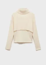 Jersey de punto de canalé en color crema, con cuello perkins y diseño combinado de estilo cropped.