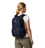 Mochila impermeable de 25 litros, color azul marino, con compartimentos principales con cierre, funda acolchada para portátil de hasta 13 pulgadas, panel trasero transpirable y bolsillos laterales para botellas.