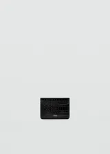 Porta documentos negro efecto cocodrilo con acabado brillante, de diseño rectangular y compacto, ideal para tarjetas.