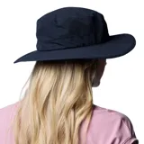 Gorro tipo boina de ala ancha Columbia modelo Broad Spectrum II Omni-Shade, color negro, con parche rectangular de la marca en el frente y cordón ajustable para la barbilla.
