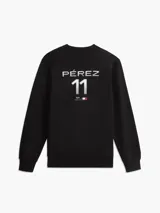 Buzo negro de cuello redondo Tommy Hilfiger, confeccionado en puro algodón, con diseño gráfico en el pecho que incluye el número 11 y el logo de la colaboración con Cadillac Formula 1 Team.