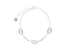 Pulsera de plata 925 con tres eslabones centrales calados y ovalados intercalados por bolitas.