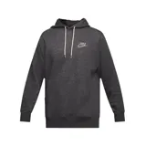 Canguro Nike Essential gris oscuro jaspeado, con capucha ajustable con cordones blancos, bolsillo tipo canguro y logo bordado en blanco en el pecho.