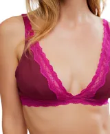 Bralette de algodón negro con escote profundo y terminaciones de encaje en color crema en los bordes.
