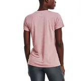 Remera Under Armour Tech para mujer, color coral con textura jaspeada y logo en el pecho.