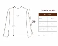 Polera de manga larga color negro, con cuello alto y detalle de líneas laterales en color beige que recorren los brazos.