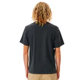 Remera negra de manga corta con cuello redondo.