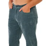 Pantalon de pana color azul petróleo, con corte recto y diseño clásico de cinco bolsillos.