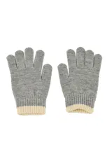 Guantes de punto en color gris melange, con puños acanalados en color beige.
