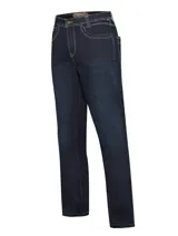 Pantalón jeans de corte modern fit y tiro medio, confeccionado en denim azul oscuro con costuras en contraste. Presenta cierre de cremallera y botón, con tecnología Natural Flex para mayor flexibilidad y comodidad.