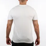 Remera blanca de algodón con cuello en V y logo pequeño bordado en el pecho.
