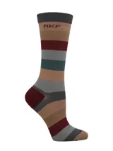 Medias de bambú de caña media, con diseño de franjas horizontales multicolor, talón y puntera contrastantes y logo de la marca bordado en la parte superior.