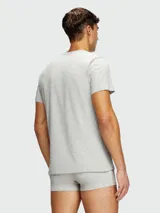 Remera de cuello redondo y manga corta, confeccionada en algodón gris melange con ajuste clásico.