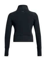 Campera deportiva negra de cuello alto, con cierre frontal completo, mangas largas con orificios para los pulgares y tejido elástico de alto rendimiento.