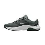 Championes Nike modelo Legend Essential 3, color negro con suela blanca y logo Swoosh en blanco. Diseño de malla transpirable con refuerzos laterales, ideal para entrenamiento.