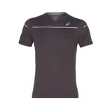 Remera deportiva Asics color gris oscuro con logo de la marca en el pecho y detalles reflectantes en hombros y espalda.