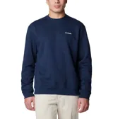 Buzo de cuello redondo para hombre, color azul marino, con el logo de la marca Columbia bordado en el pecho. Presenta puños y dobladillo acanalados para un ajuste cómodo.