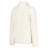 Buzo polar de mujer con cuello alto y cierre frontal de cuarto de cremallera. Presenta un diseño de micropolar ligero en color beige, con ribetes elásticos en cuello, puños y dobladillo.