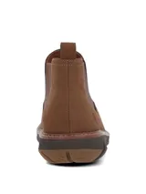 Bota Chelsea marrón de cuero con paneles laterales elásticos, punta redonda y suela de goma con tecnología Spinal Flex.