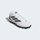 Championes de béisbol Adidas Impact 2.0, color blanco con las icónicas tres tiras en negro. Presentan una parte superior sintética resistente, forro textil y suela exterior de goma con tapones moldeados para mayor tracción en tierra y césped.