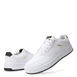 Championes Puma Court Classic blancos de cuero sintético, con detalles en verde y dorado.
