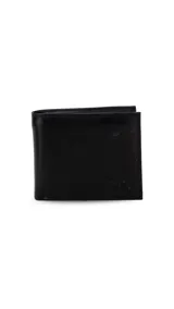 Billetera de cuero color negro, con doble visor, múltiples tarjeteros y doble compartimento para billetes.