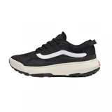 Championes Vans modelo MTE Crosspath, de diseño robusto y estilo urbano. Presentan una combinación de colores negro y blanco, con una suela de plataforma gruesa en tono crema y una suela dentada para mayor tracción. Incluyen el icónico diseño lateral de la marca y detalles de refuerzo en la puntera y el talón.