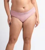 Bombacha tiro medio de algodón orgánico color rosado, con detalle de encaje en la cintura y moño decorativo.