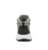 Bota de senderismo Columbia modelo Newton Wander Ltr, confeccionada en cuero impermeable color gris. Presenta diseño de caña media con herrajes metálicos, cordones jaspeados, entresuela blanca TechLite para amortiguación y suela de goma Omni-Grip para mayor tracción.